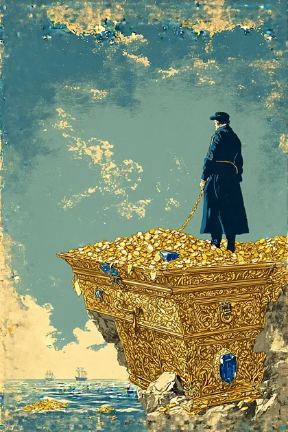 The Count of Monte Cristo cover: a man sitting on a golden treasure chest.